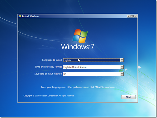 Windows 7 setup