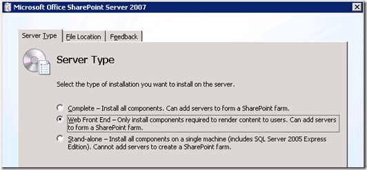 Sharepoint 2007 server type installation