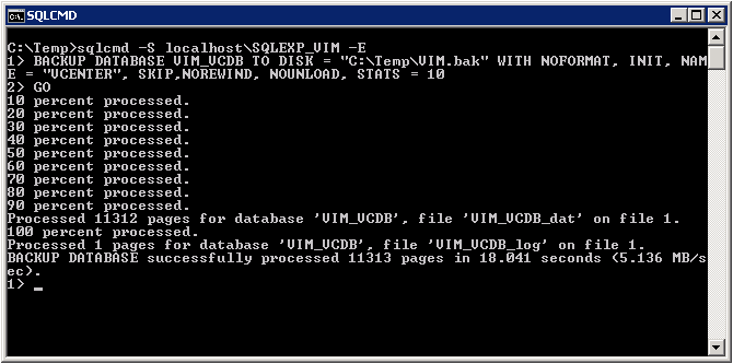 sqlcmd for vCenter database backup
