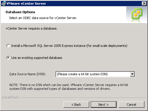 VMWare vCenter Server Database Options